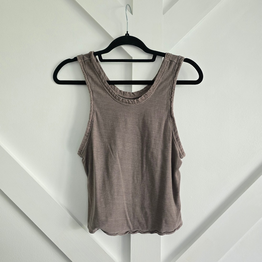 Free People Movement Tank Top Womens Medium Brown Relaxed Raw Edge Sleeveless